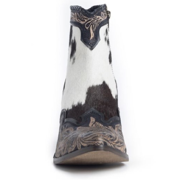 Hand Tooled Leather Cowhide Women Bootie Boot Boho Western Shoe Glennchester - Picture 4 of 15